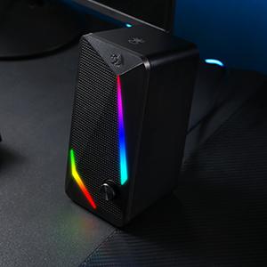 Redragon GS510 RGB Audio Desktop Speakers, 2.0 Channel PC Computer Speaker with 4 Colorful LED Backlight Modes, Enhanced Bass and Easy-Access Volume Control, USB Powered w/ 3.5mm Cable