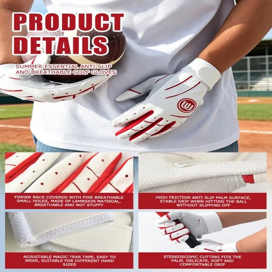 Mu Goat Leather Baseball Batting Gloves, Anti-Slip Breathable Durable, Perfect for Sports Enthusiasts, Comfortable & Long-Lasting
