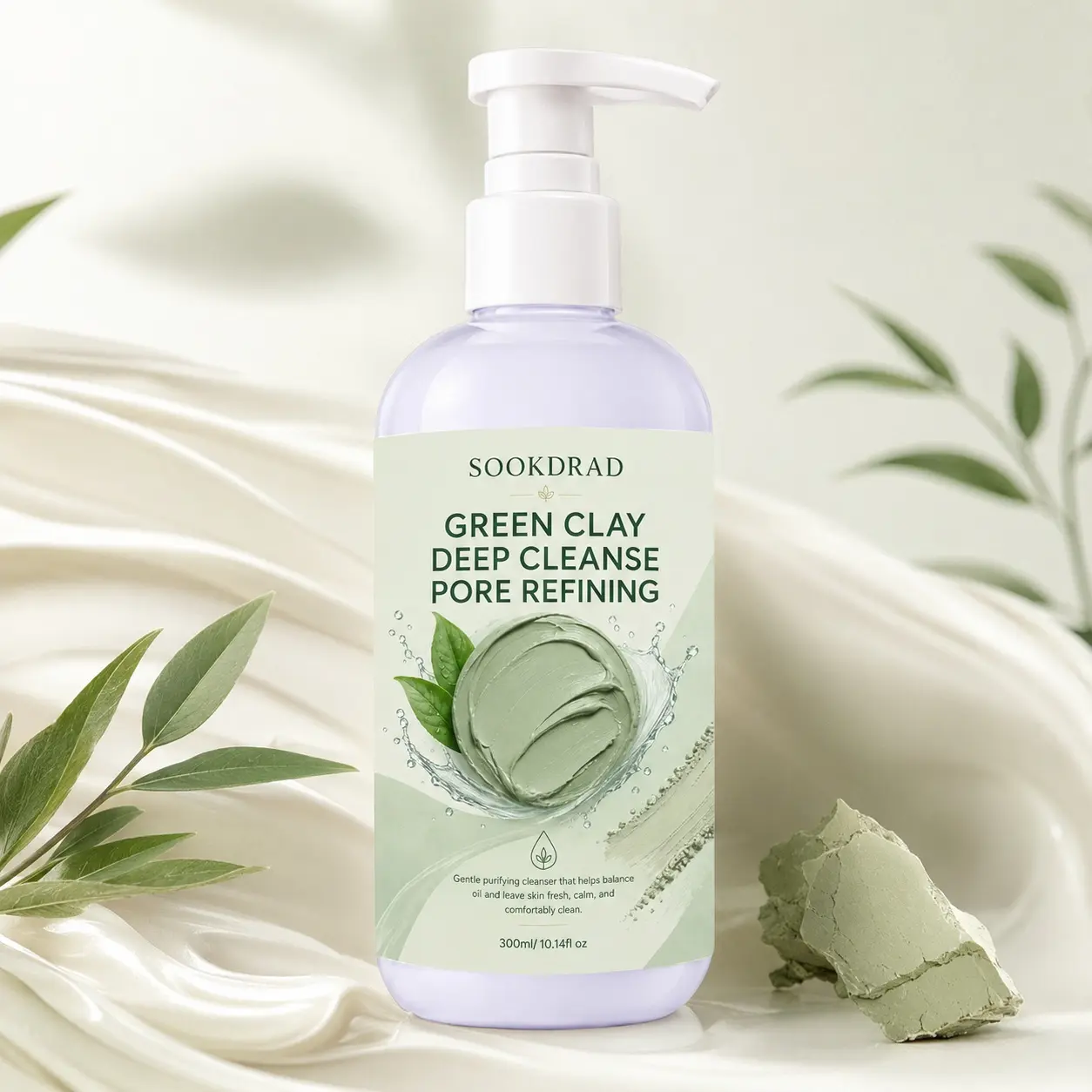 Green Clay Deep Cleanse Pore Refining Cleanser, green clay, gentle cleansing, oil balancing, pore refining, fresh skin, calm skin, face, all genders, all skin types, daily use, 300ml/10.14fl oz