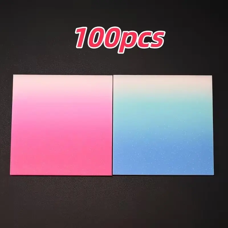 100 Pages Transparent Sticky Notes, Blue Gradient Glitter, Waterproof, Self-Adhesive, No Residue, Bookmark, Notebook, Back-To-School Gift