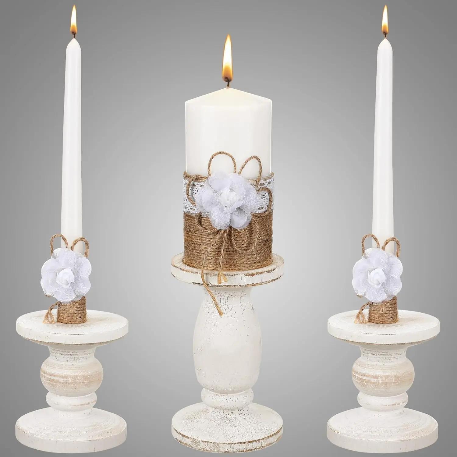3 Unity Candles with 3 Candle Holder for Ceremony Set Rustic Wedding Accessories for Reception Decorative Farmhouse Candle Holder Pillar Candles for Formal Events Church