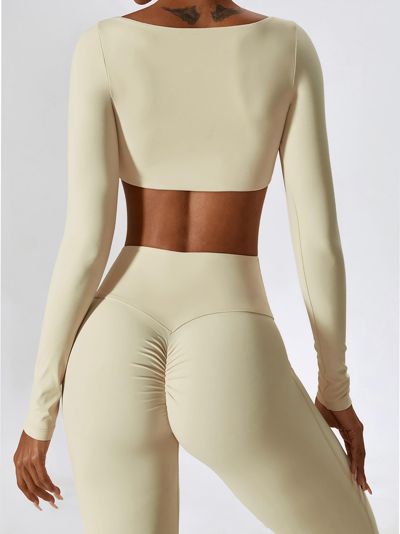 Women's Solid Square Neck Crop Top & High Waist Flare Leg Pants Set, Sporty Comfy Breathable Long Sleeve Top & Bell Bottom Trousers Two/Four-piece Outfits for Yoga Workout, Ladies' Clothes for All Seasons, Gym Wear, Sweatsuit Set