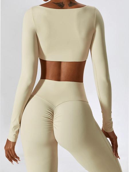 Women's Solid Square Neck Crop Top & High Waist Flare Leg Pants Set, Sporty Comfy Breathable Long Sleeve Top & Bell Bottom Trousers Two/Four-piece Outfits for Yoga Workout, Ladies' Clothes for All Seasons, Gym Wear, Sweatsuit Set