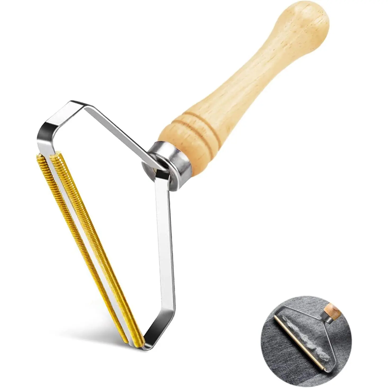 Portable Manual Lint Remover with Pure Copper Blades| Wooden Handle Pet Hair Scraper| Battery-Free Reusable Fabric Shaver| For Carpet Sofa Bed Clothes Fuzz Removal| Professional Cleaning Tool carpet rake
