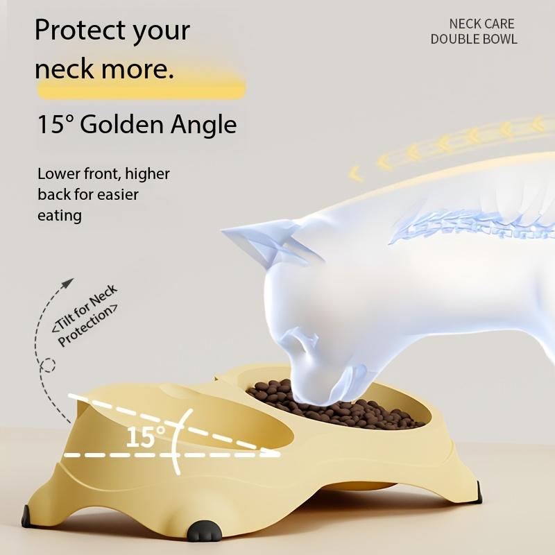 Cat anti-spill neck-protecting 2 stainless steel bowls, stainless steel ergonomic angled bowls, non-slip base pet feeding and water bowls, suitable for home and outdoor use