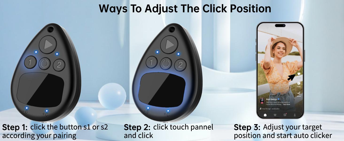 Wireless Auto Clicker for iPhone, Bluetooth Phone Screen Tapper with Battery for Hands Free, Silent & Adjustable Speed Finger Clicker for Tiktok Live Broadcasts Likes, Gaming, Reward Task