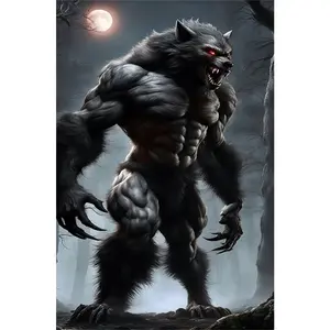 2d flat painting 5D DIY Diamond Painting Kit with Round Diamonds and Tools, Stunning Werewolf Design, Full Drill Crystal Art for Home Wall Decor, Living Room Bedroom Decoration, Perfect Gift for Adults and Craft Enthusiasts