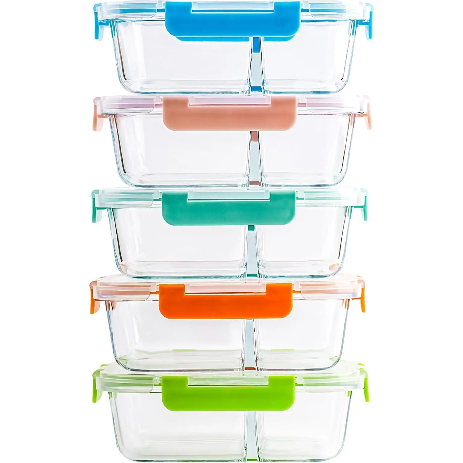 5-Pack,2 Compartment Glass Meal Prep Containers Set,34oz, Divided  Storage Containers with , Glass Lunch Box with 2 Dividers