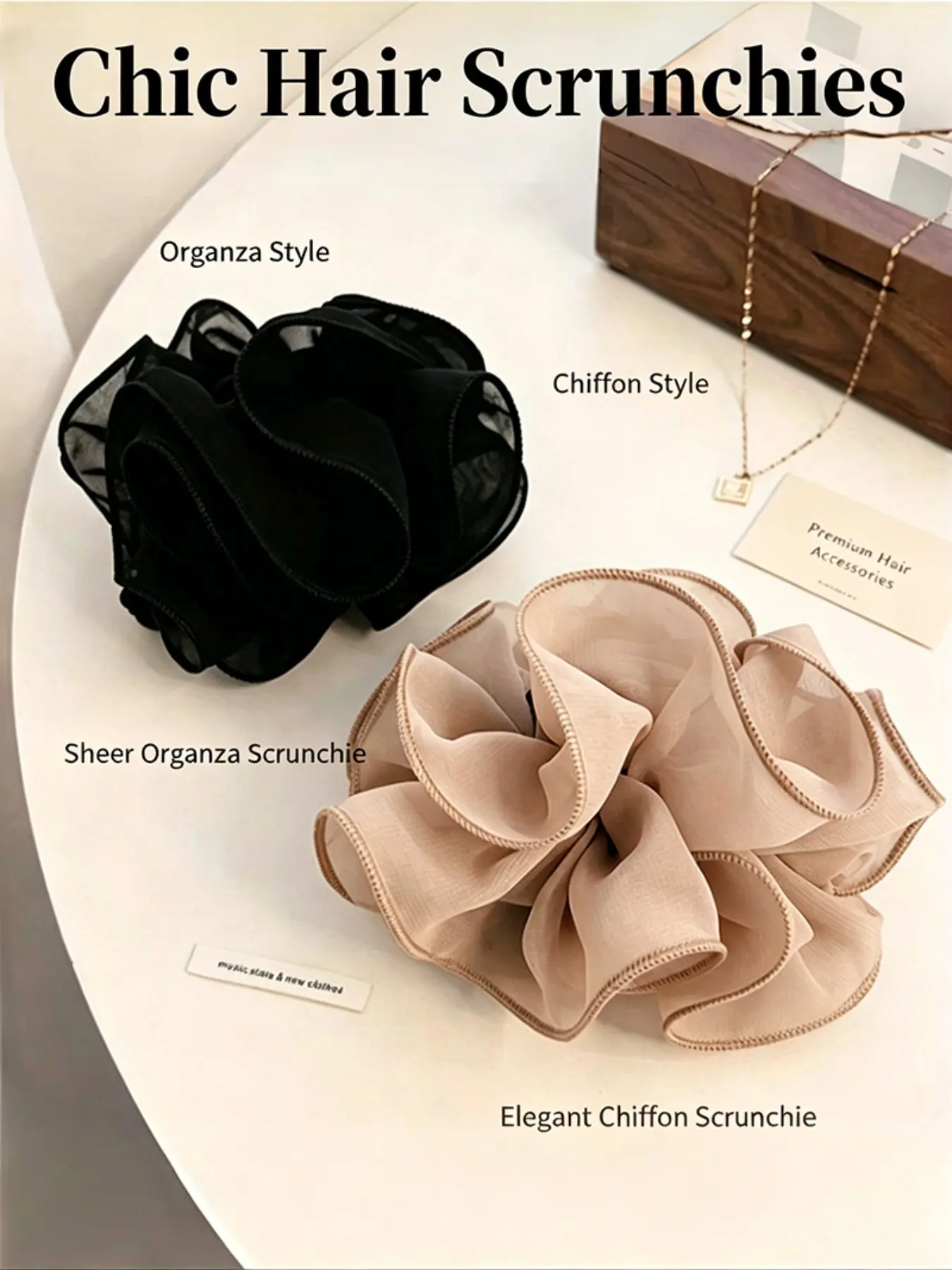 2Pcs Large Layered Organza Scrunchies, Elegant Sheer Mesh Flower Hair Ties, Soft Chiffon Elastic Hair Scrunchies, Trendy Floral Hair Accessories for Daily Dating Wedding Party Hairstyling