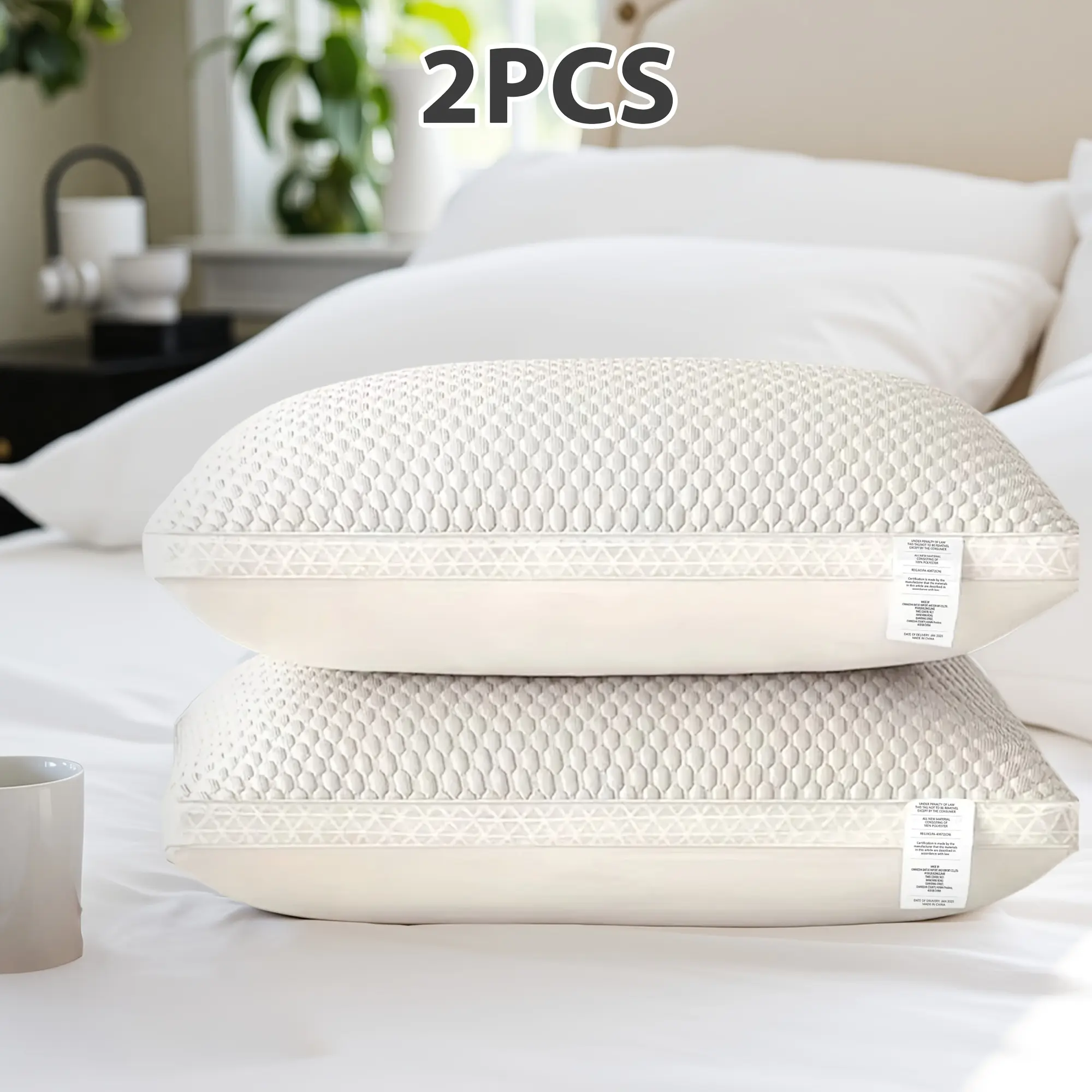 2-Pack Cooling Bed Pillows - Non-Collapsing Soft Support, Neck Pain Relief, Breathable, Machine Washable for Back Sleepers, Machine Wash, Woven Fabric, Cooling Sleep