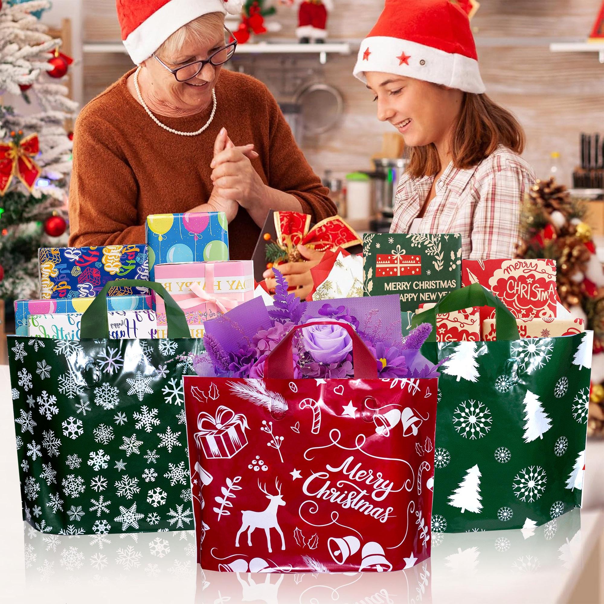 Reusable Christmas Gift Bags Set of 10, Festive Santa Reindeer Snowman Designs, Durable Handles for Holiday Parties & Surprises, Party Gift Bags, Goody Bags, Goodie Bag Stuffers, Party Favors, Party Gift Packs, Party Supplies
