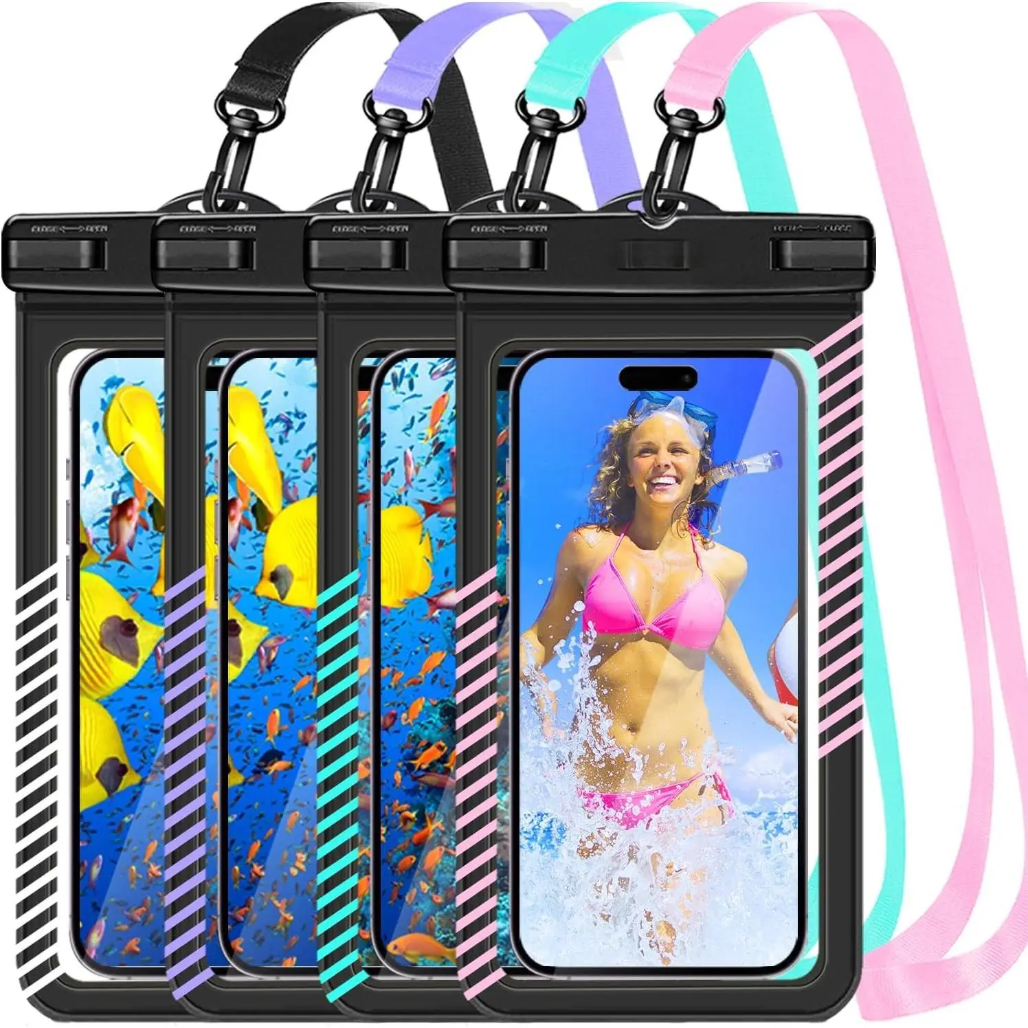 Phone Pouches Bags Holder, Cell Phone Water Protectors 4 Pack for Swimming, IPX8  Phone case Cover for  15 14 13 Pro Max 12 11, for Galaxy S24 S23 Ultra Up to 7"