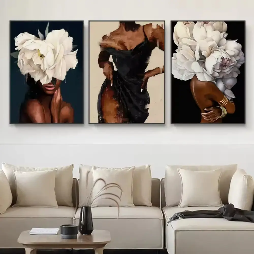 3 Pieces Female Portrait Floral Body Art Prints, Minimalist Wall Mural, Soft Artistic Home Art, Contemporary Gallery Decor, Soft Tone Painting, Aesthetic Wall Decor for Living Room and Bedroom, Framed or Unframed.