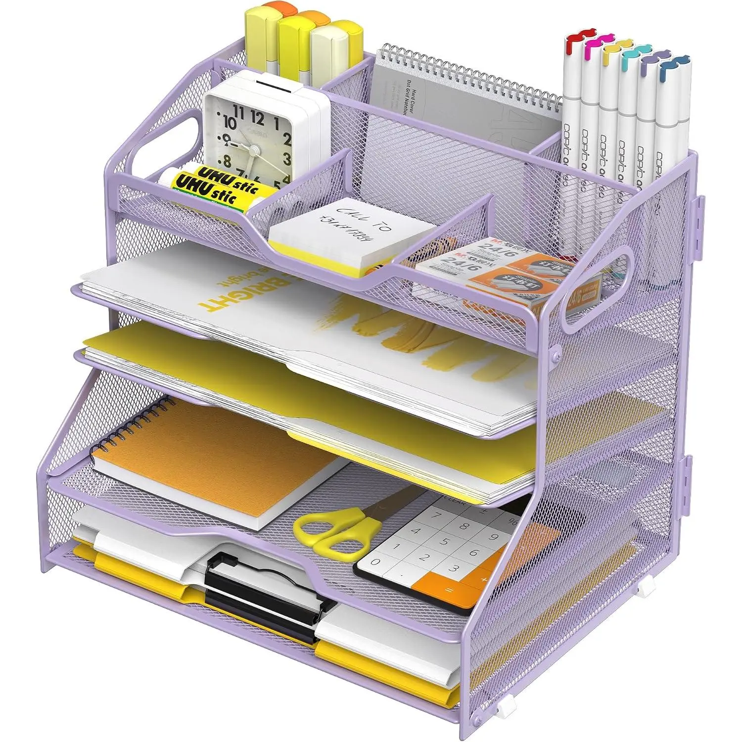 5 Tier Paper Tray Letter Organizer with Top 6 Adjustable Compartments - Paper Sorter Office Desktop Accessories with Handles for Document,Mail,School Supplies Storage,