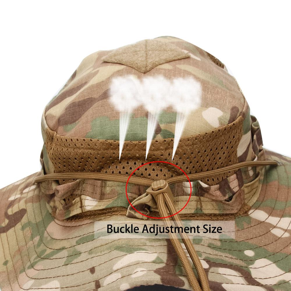 Tactical Camo Boonie Hat, Breathable Sun Hat with Adjustable Chin Strap, Military Style Bucket Hat for Outdoor Hiking Camping Fishing Hunting