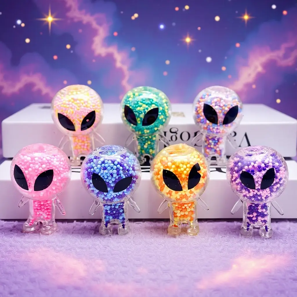 Cute Clear Alien Squishy with Color Foam Beads, Random Color Shipment Anxiety Relief Sensory Fidget Toy Gift
