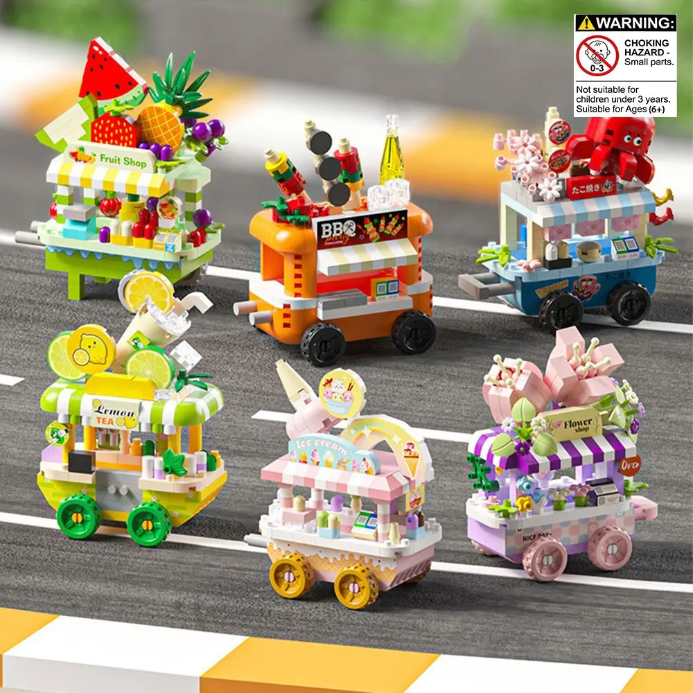 New Food Truck Building Block Toy, Sushi Convenience Store Series, Adult DIY Street Scene Blocks, Educational Gift for Kids