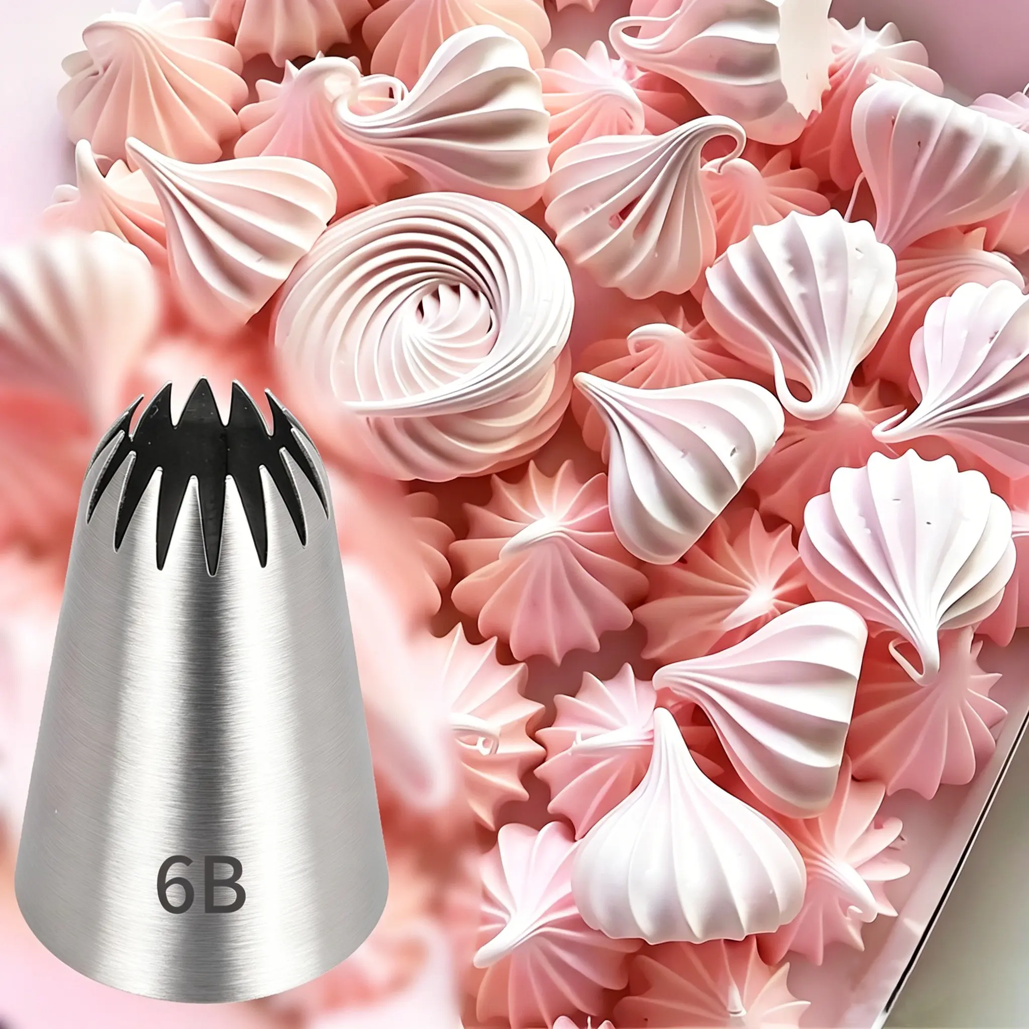 3-Piece 6b Star Piping Tips Set with Silicone Bag and Adapter, Stainless Steel Nozzle for Cake, Cupcake, Cookie Decoration, Pastry Decorative Kit