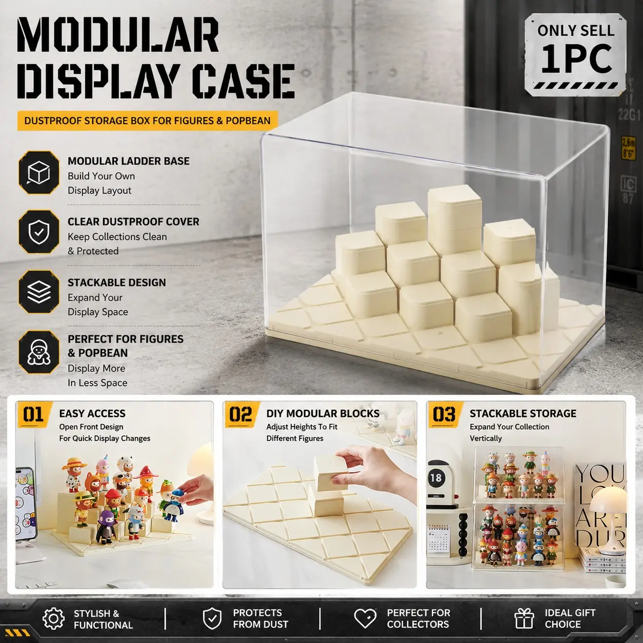 Transparent Storage Display Box, Handmade Plush Hanging Protector, Dustproof Moisture-Proof, DIY Building Blocks Module, Stackable