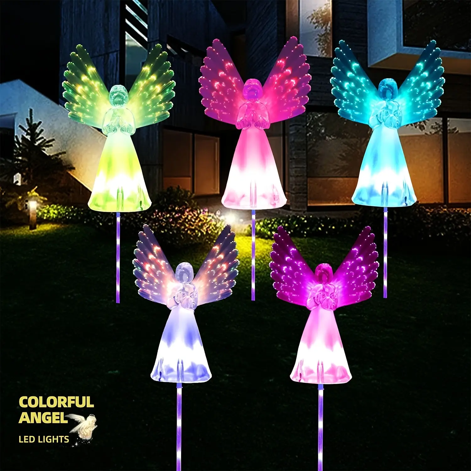 2 Pack/4 Pack Solar Angel Lights Outdoor Decor, Solar Powered Color Changing Angel Easter Stakes Decorative Memorial Lights Garden Yard Lawn Pathway Grave Cemetery Decoration, Valentine'S Day Women Gift