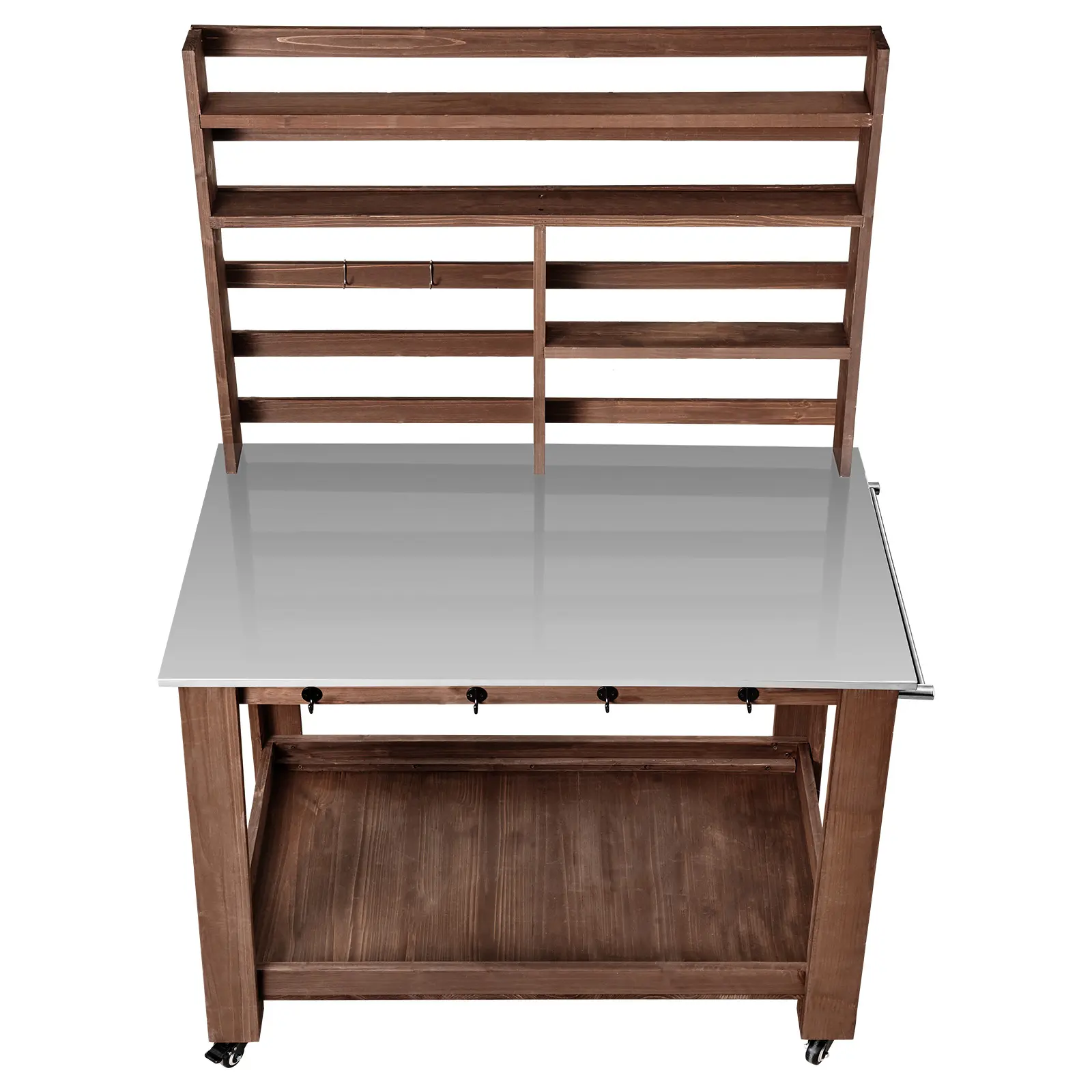 Potting Bench Table, Outdoor Gardening Workstation with Stainless Steel Tabletop, Multi-Scene Use, Ample Storage Space, For Outside Patio