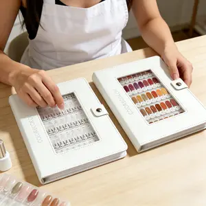 1 Set Non-Magnetic Snap-in 150-Color Nail Swatch Book, Nail Color Book with PU Leather Cover & Clear PVC Window, Includes 180pcs ABS Blank Nail Tips (150 for Display+30 Spare Refills) & Number Stickers for Nail Salon Manicurists