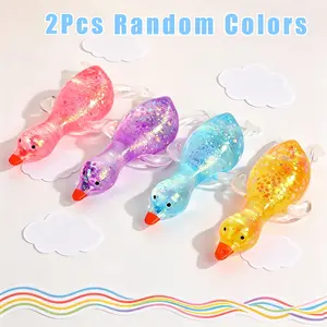 2-pack of glittery duck squeezy toys, Duck squishy, super soft and pinchable duck, stretchable decompression toy, cute goose shape stress reliever, children's sensory tabletop toy, party favors, Christmas, Halloween gifts, random color