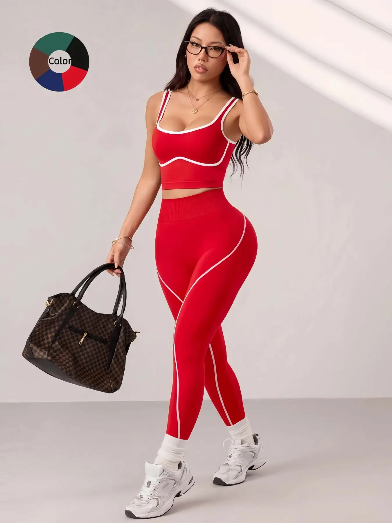 New Women's Two-Piece Set with Colorblock Back Design, Yoga, Sports Running Fitness Set, Sporty Fitted Style for All Seasons, Colorblock Sportswear Set, Athleisure Set