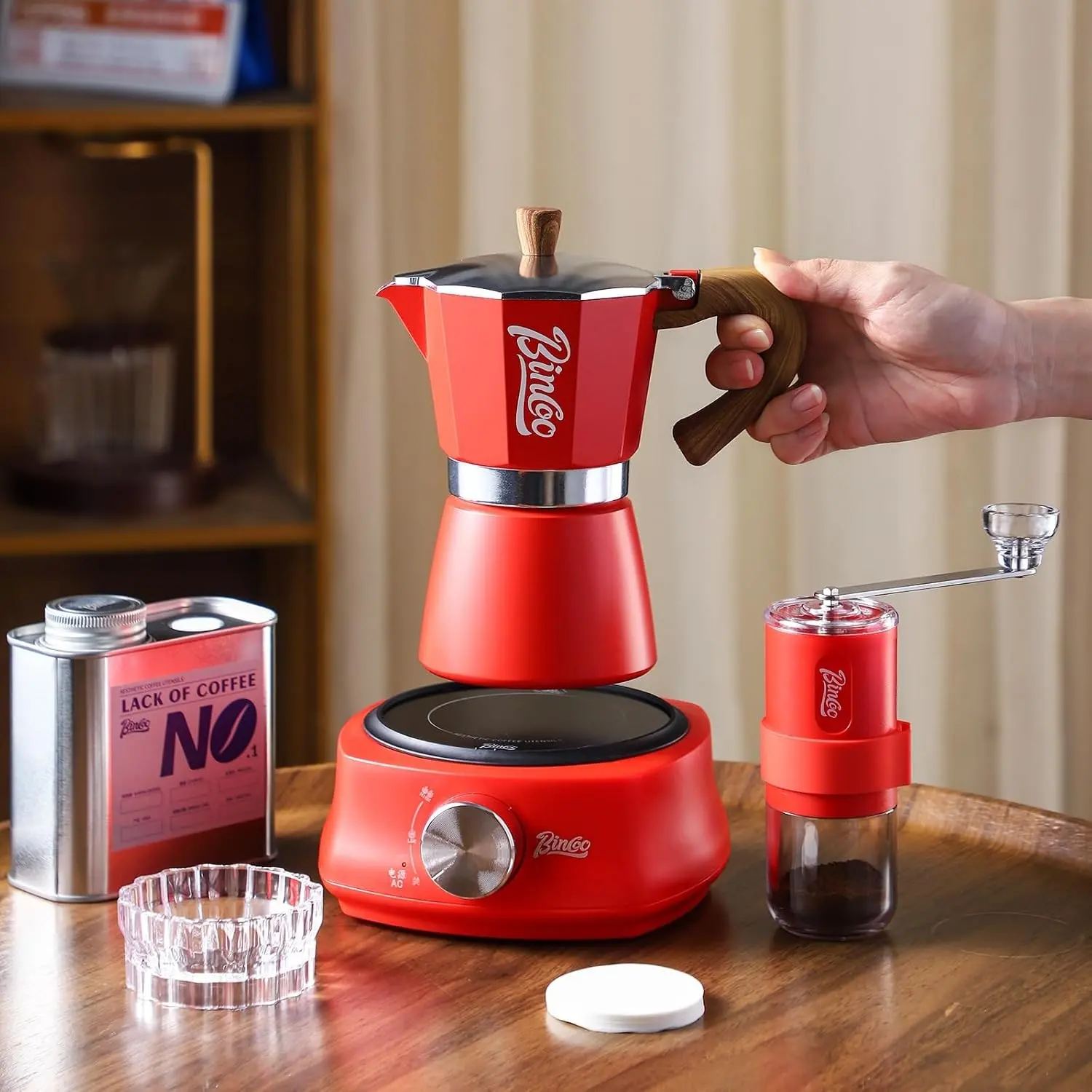 Classic Italian Coffee Maker 6 Cups Stovetop Espresso Moka Pot with Single Safety Valve (Red)