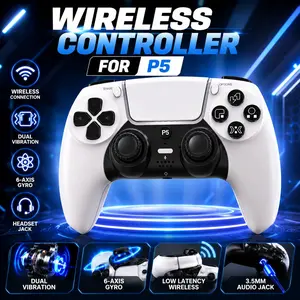 GAMINJA Wireless Controller for P5, Dual Vibration, Six-Axis Gyroscope, Adjustable Mute Switch, 3.5mm Headphone Jack, Game Controller, Wireless Game Controllers