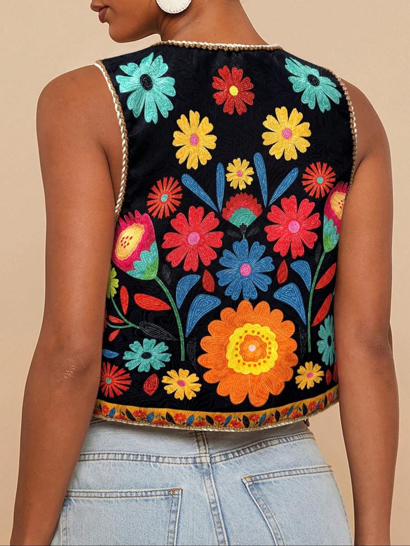 Women's Floral Print Tie Front Crop Tank Top, Boho Bohemian Sleeveless Top for Summer, Ladies Clothes for Beach Vacation