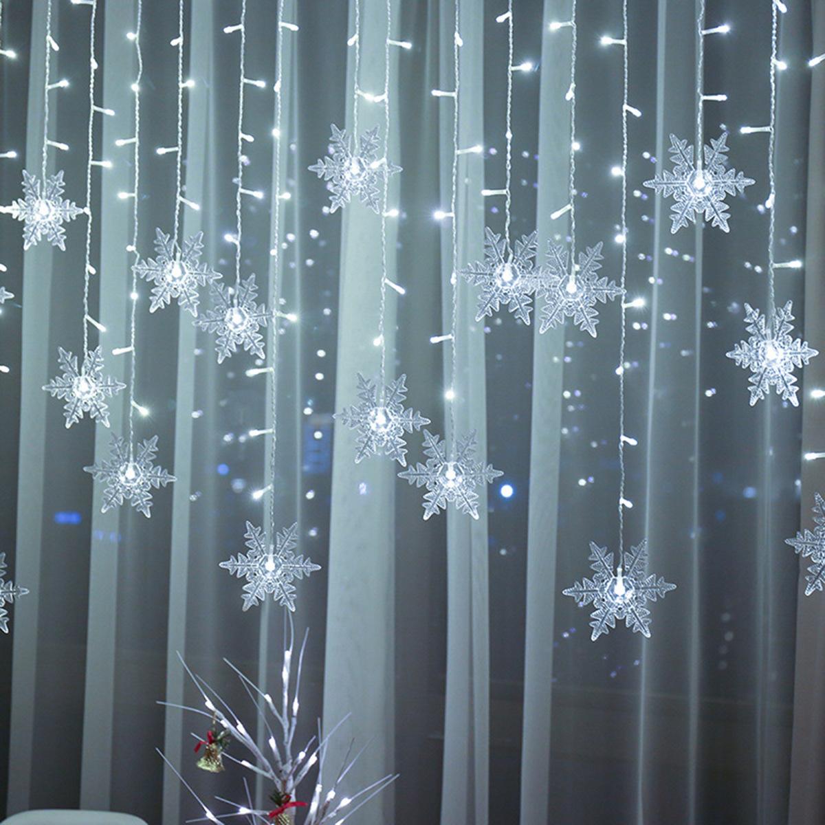 Snowflake Design Curtain Light, USB Powered 8-modes Snowflake Fairy Icicle Light, Decorative Light for Wedding Party Birthday Home Garden Decoration