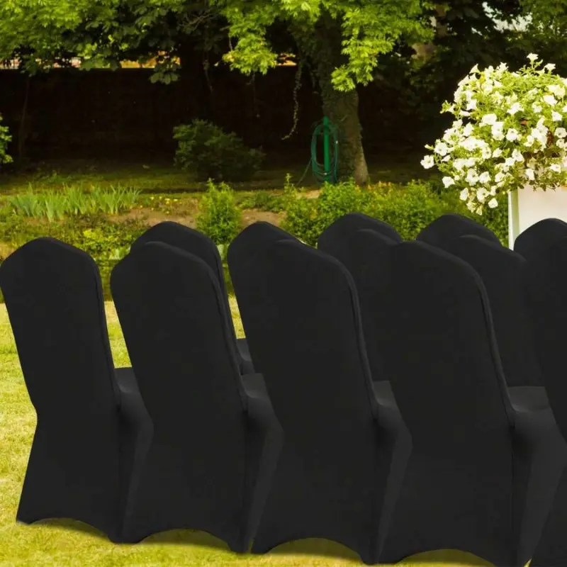 50Pcs 100Pcs Arched Chair Covers Spandex Black Or White Folding Kitchen Chairs Cover Universal Washable Slipcovers Protector Removable Chair Seat Covers For Wedding Party Dining Room Banquet Event