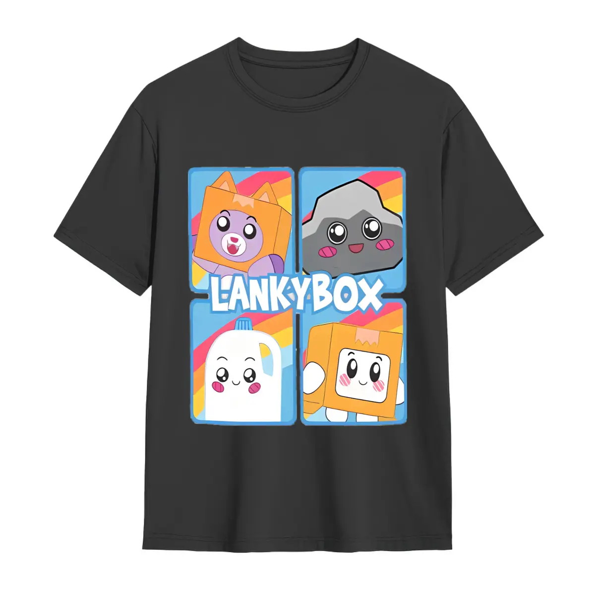 Bioworld Lankybox Clipped Characters White Crew Neck Short Sleeve Tee- 100% Cotton, Relaxed Fit, Vibrant Print, Machine Washable, Casual Wear for Adults, Youth Clothing |   Playful Graphic Tee |   Cotton