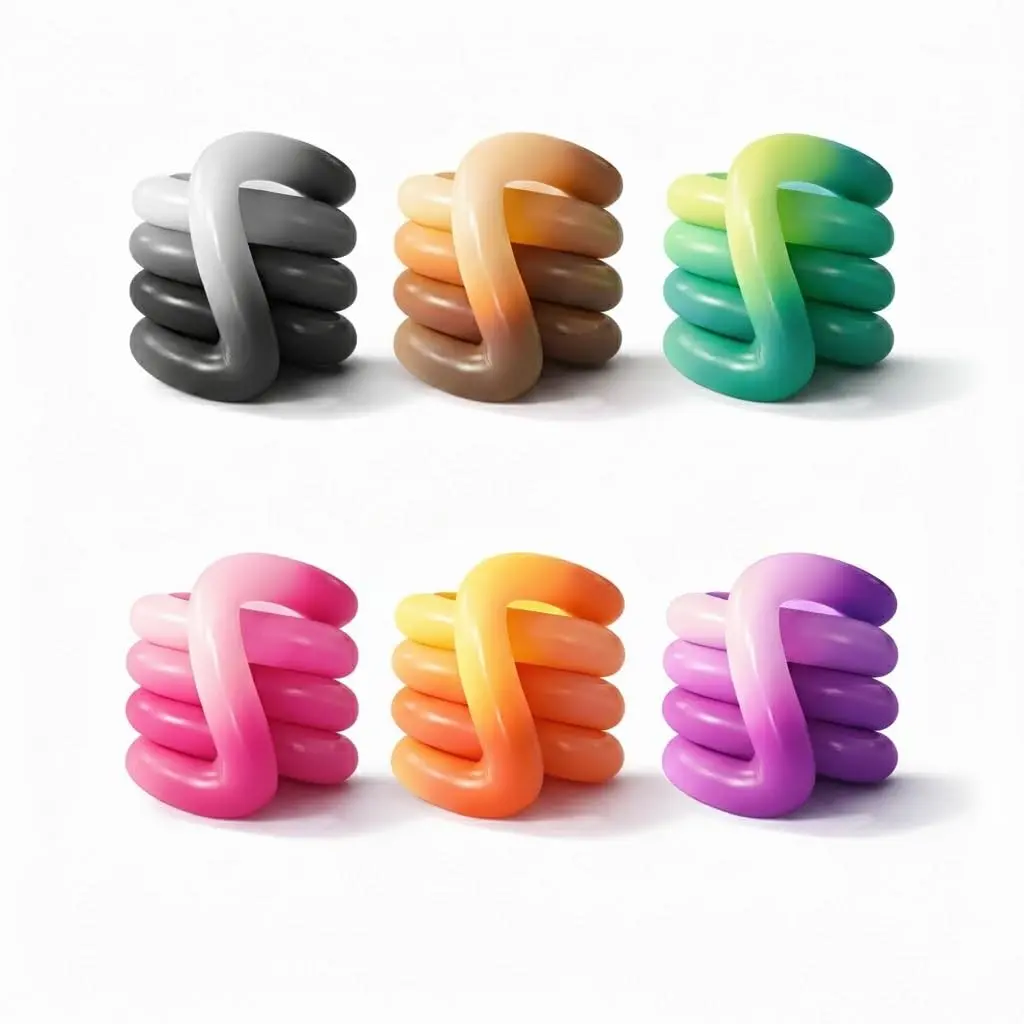Color-Changing Stress Relief Ring, Silent Twist Toy, Infinite Twisting Desk Fidget, Flexible Linked Rings, Adult Stress Relief Handheld Accessories (6 Pieces)