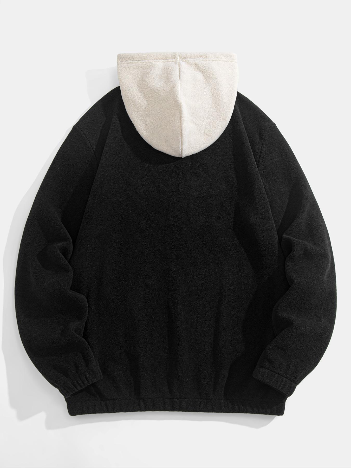 Men's Colorblock Patchwork Letter & Landscape Print Raglan Sleeve Color Contrast Hoodie, Casual Fashion Loose Drawstring Long Sleeve Hooded Sweatshirt for Fall & Winter, Men's Clothes for Daily Wear, Menswear