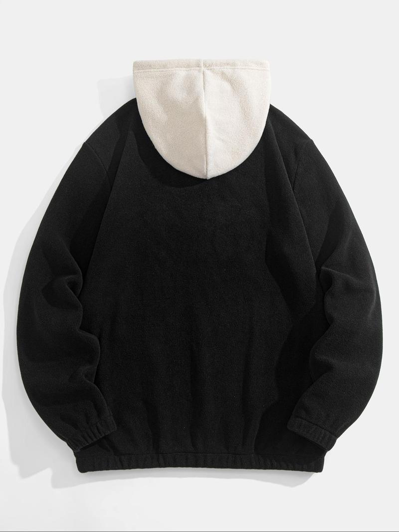 Men's Colorblock Patchwork Letter & Landscape Print Raglan Sleeve Color Contrast Hoodie, Casual Fashion Loose Drawstring Long Sleeve Hooded Sweatshirt for Fall & Winter, Men's Clothes for Daily Wear, Menswear