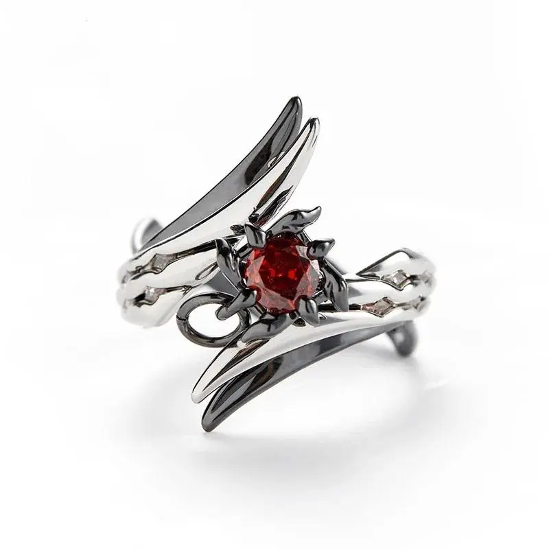 Arlecchino Inspired Necklace Ring Set Dark Gothic Anime Game Peripheral Index Finger Ring Unique Jewelry