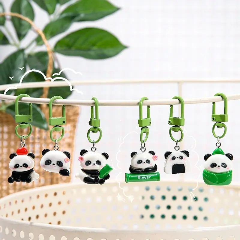 6 Pcs China Panda Keychains Set, Unisex Cute Animal Key Rings, Adorable Panda Keychain, Handbag Wallet Accessory, Gift, School Bag Charm