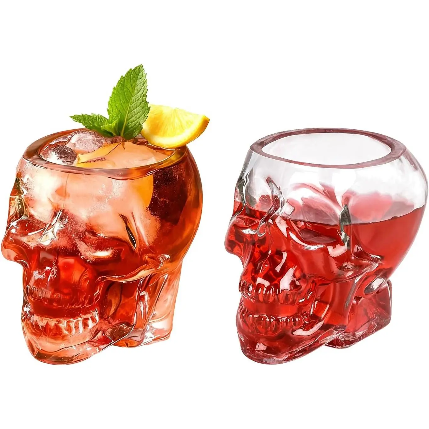 2 count 12oz Halloween Skull Glass Cup  Glass Multipurpose Clear Skull  Drinking Cup for  Margarita  Juice for Halloween Themed Party Decorations Gifts (2, 12oz)