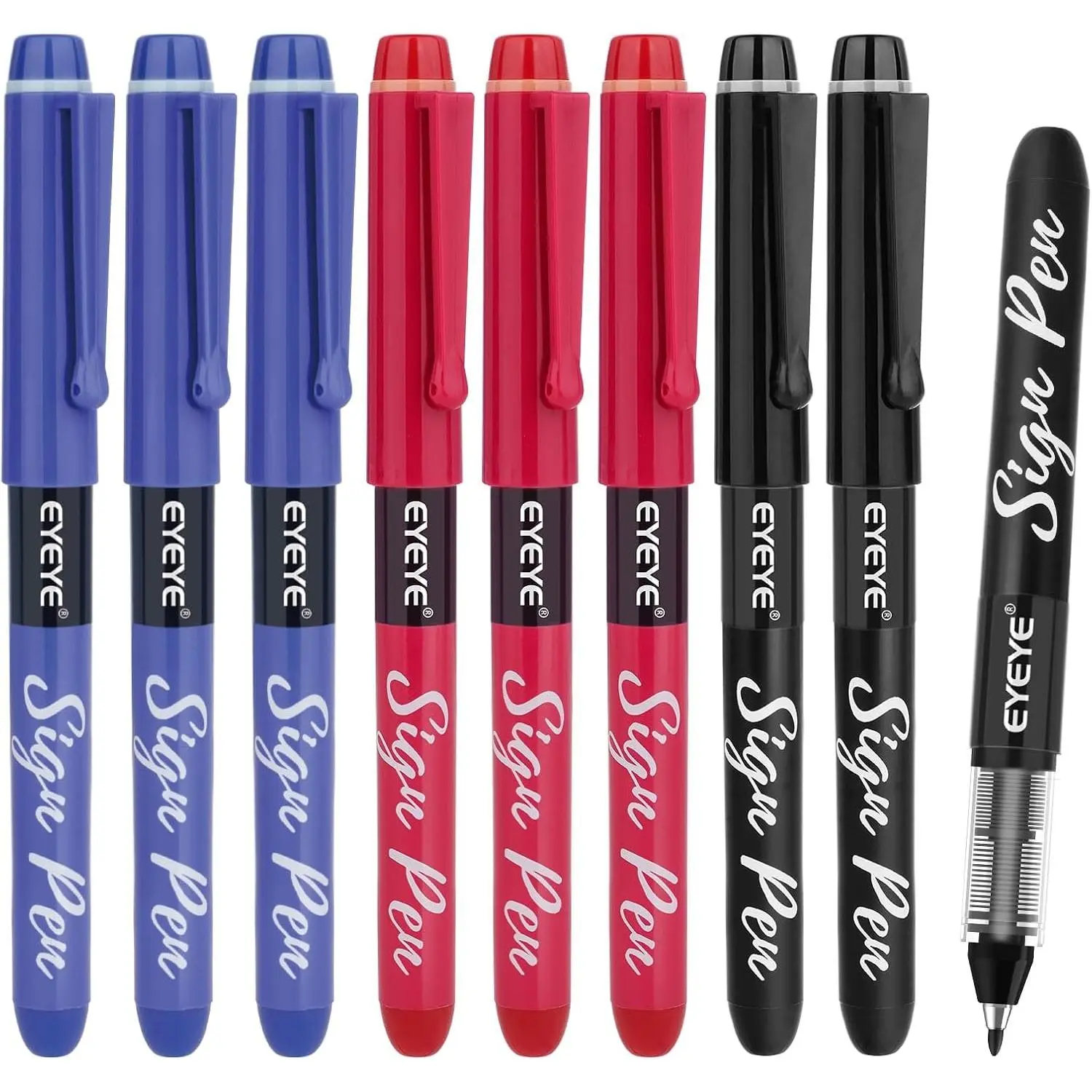 Sign Pens 9 Pack (Black Blue Red)- 1.0mm Nib Tip - 0.6mm Line, Liquid Ink Sign Pen Smooth Writing - Fineliner Marker Pens Quick Drying