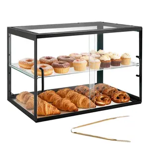VEVOR Bakery Display Case, 2-Tier Commercial Countertop Pastry Display Case, Clear Acrylic Bread Box for Kitchen, Party Cake Cabinet with Sliding Door for Cookie Dessert Donut, 21.7" x 15.2"x 15.4"