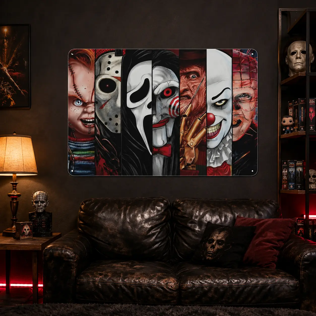 Classic Horror Villains Metal Tin Sign,Scary Movie Character Wall Decor, Vintage Halloween Artwork for Man Cave, Home Theater, Bar or Gaming Room