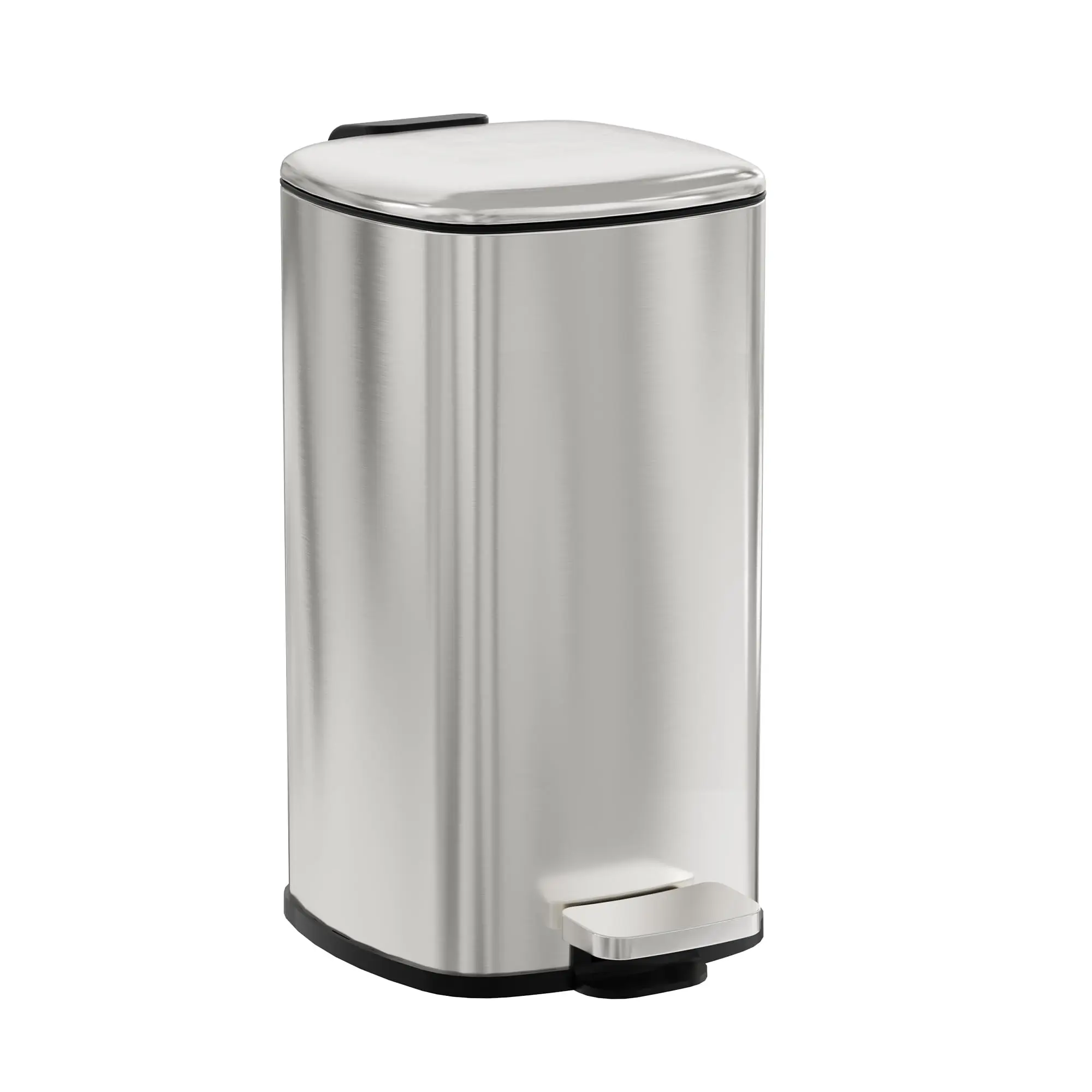 Step Trash Can 2.4 Gallon 9L Stainless Steel Soft-Close Lid, Removable Inner Bucket, Hands-Free Foot Pedal. Space-Saving Small Garbage Bin for Kitchen, Bathroom, Office - Quiet, Odor-Containing, Fingerprint-Resistant.