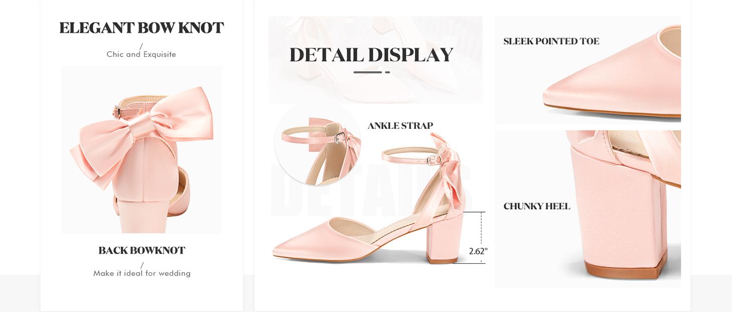 Coutgo Womens Chunky Heels Low Heel Ankle Strap D'Orsay Pumps Closed Pointed Toe Wedding Bridal Shoes