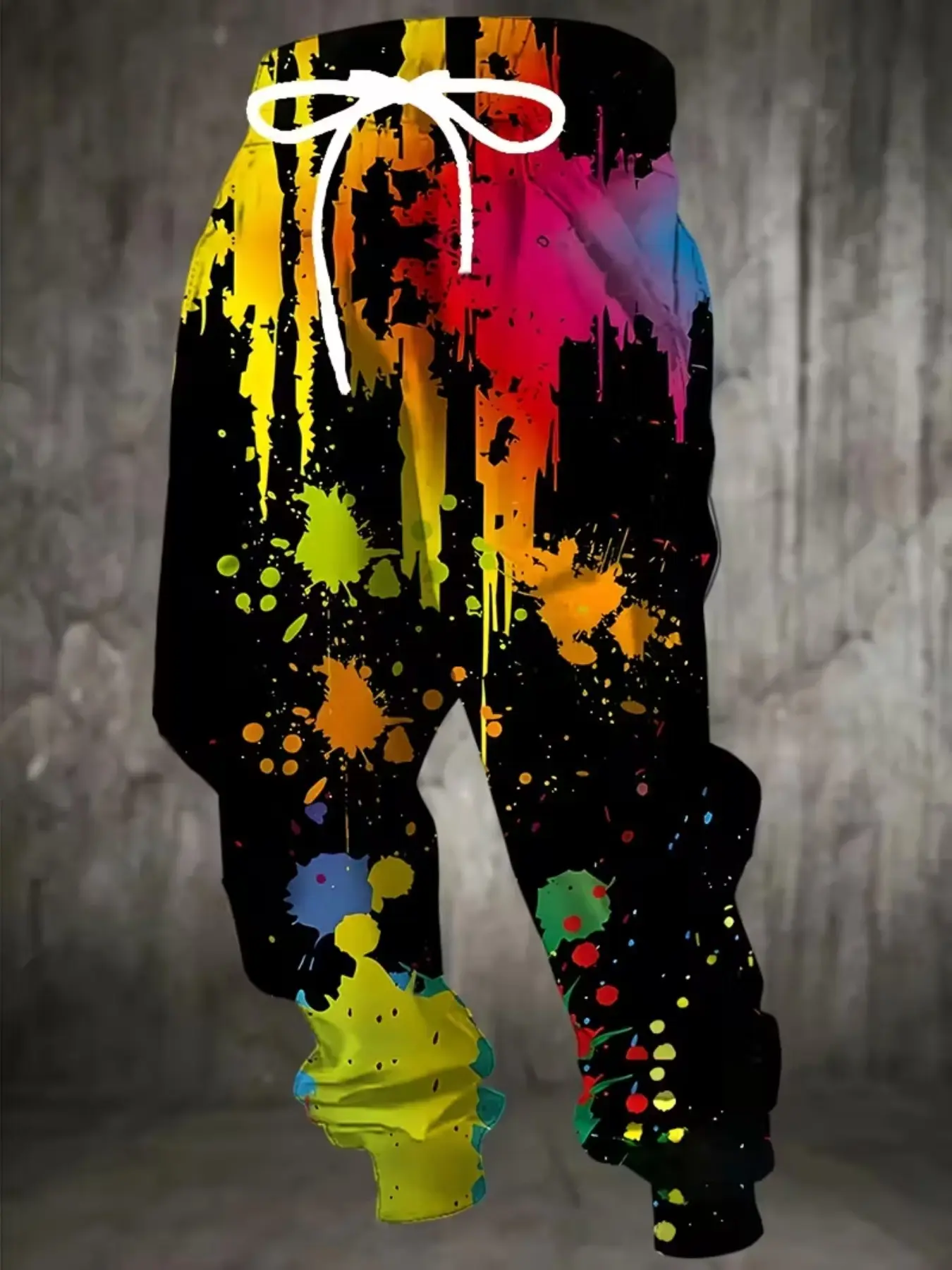 Men's Colorful Splatter Paint Splash 3D Full Print Sweatpants, Drawstring Elastic Waist, Streetwear Sport Long Pants, All Seasons Casual