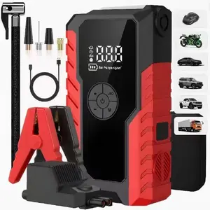 12V Car Emergency Jump Starter Power Supply 150PSI Air Inflator Portable Battery Jumper with LED Flashlight SOS Emergency Strobe Light Power Bank Fit Gasoline Diesel Cars Motorcycles