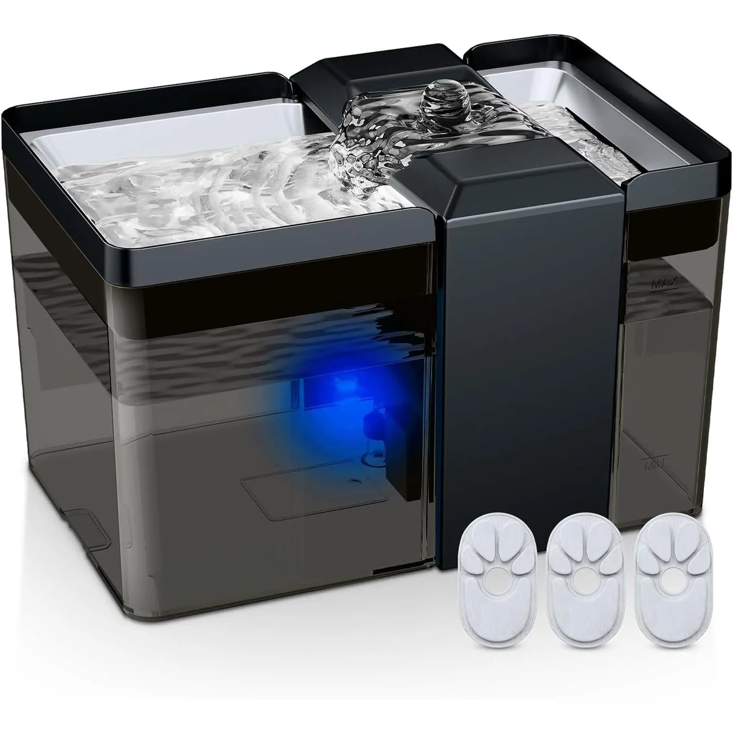 Automatic  Water Fountain, 2.2L/74oz  Fountain with 304 Stainless Steel Drinking Top, Ultra-Quiet Pump, Triple Filtration & LED Water Level Alert,  Plastic for Cats and Small Dogs
