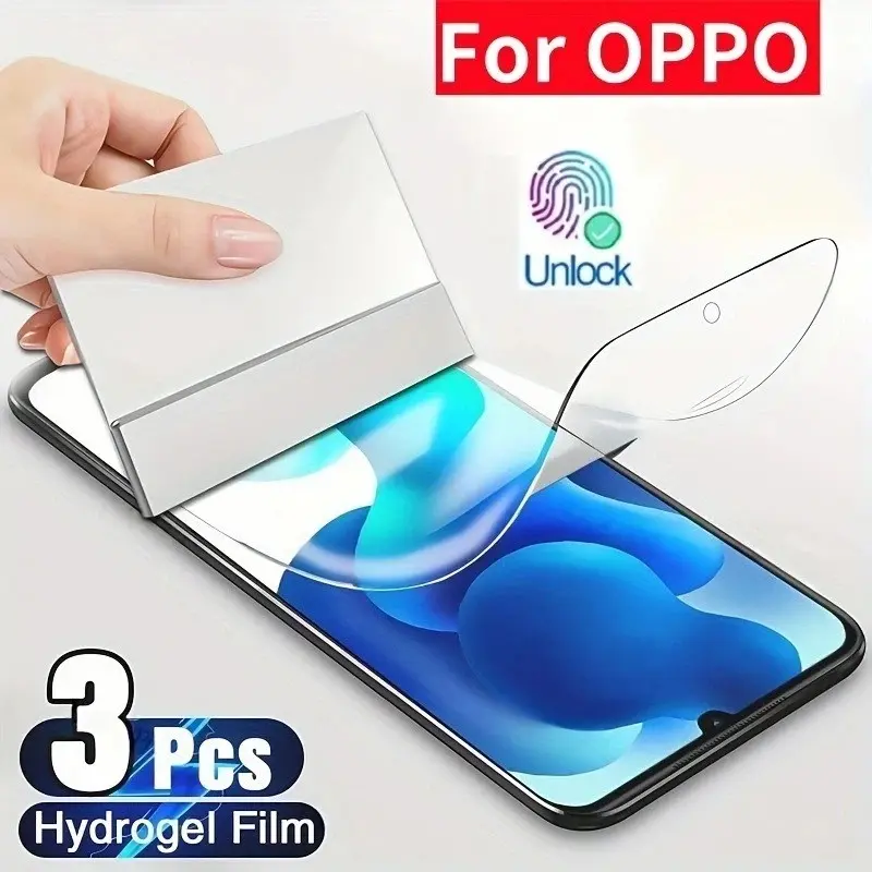 3Pcs HD Hydrogel Screen Protector, Compatible with Oppo Reno16 Pro, 16, 15F 5G, 15 Pro, 15, 14F, 14 Pro, 13, 13 Pro, 13F, Full Coverage, Anti-Fingerprint, Scratch Resistant, Sensitive Touch