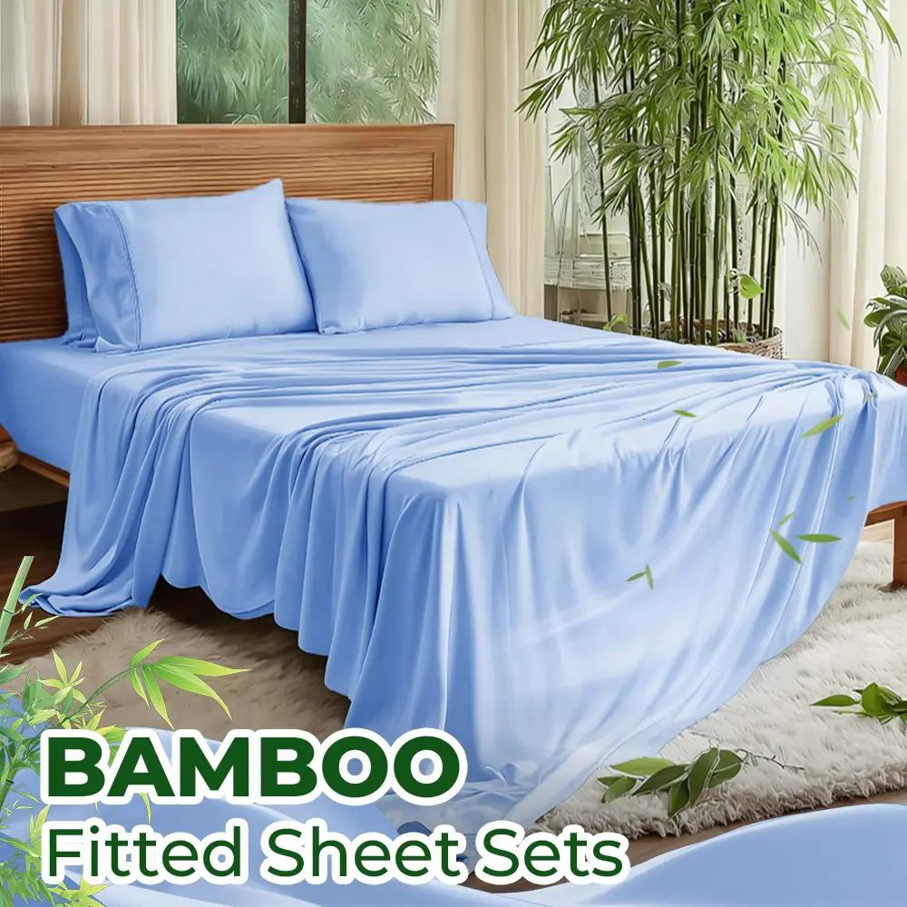 2200TC Bamboo Bed Sheets Set, Ultra Soft & Breathable & Cooling, Fitted Sheet Deep Pocket Up To 15 Inch, , Double Stitching, Wrinkle-Free, Perfect For Hot Sleepers, Machine Washable And Breathable Bedding Sheet, Bedroom Decor And Accessories